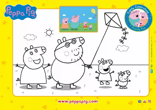 Peppa Pig Kite Flying Colouring Sheet